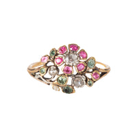 Georgian Giardinetti ring with diamond, emerald and ruby, Italian c.1780