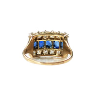 Back of antique sapphire and diamond ring showing hallmark and setting.