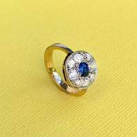 Sapphire & Old Cut Diamond Cluster Ring | Art Deco c.1920s