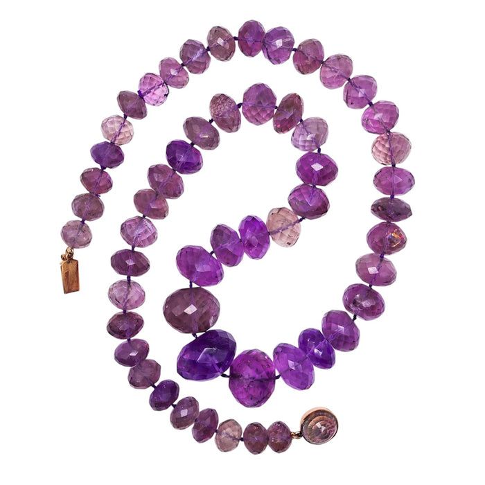 1970s faceted amethyst bead long necklace with gold clasp