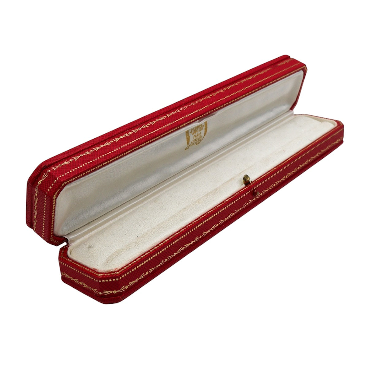 vintage Cartier red leather bracelet box with gold trim, available at  E L T O N S Mayfair