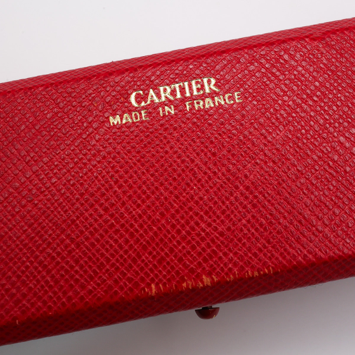 vintage Cartier red leather bracelet box with gold trim, available at  E L T O N S Mayfair