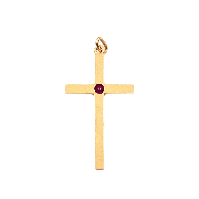 Antique 18ct gold ruby cross pendant, reverse side showing simple gold finish