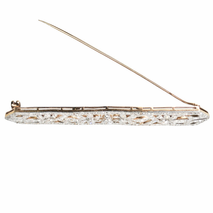 Antique Art Deco diamond brooch c.1920, reverse view with clasp and hinge open