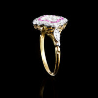 Alternative side view of Art Deco ruby and diamond cluster ring, 1920s design