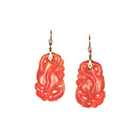 Antique 1920s Arts and Crafts earrings with carved carnelian drops and small pearls, front view