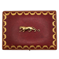 Vintage 1980s Cartier Panthère brooch in 18ct yellow gold displayed on iconic Cartier red box (box sold separately)