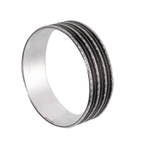 Norwegian Art Nouveau silver bangle with black enamel bands by David Andersen, antique jewellery c.1895-1901