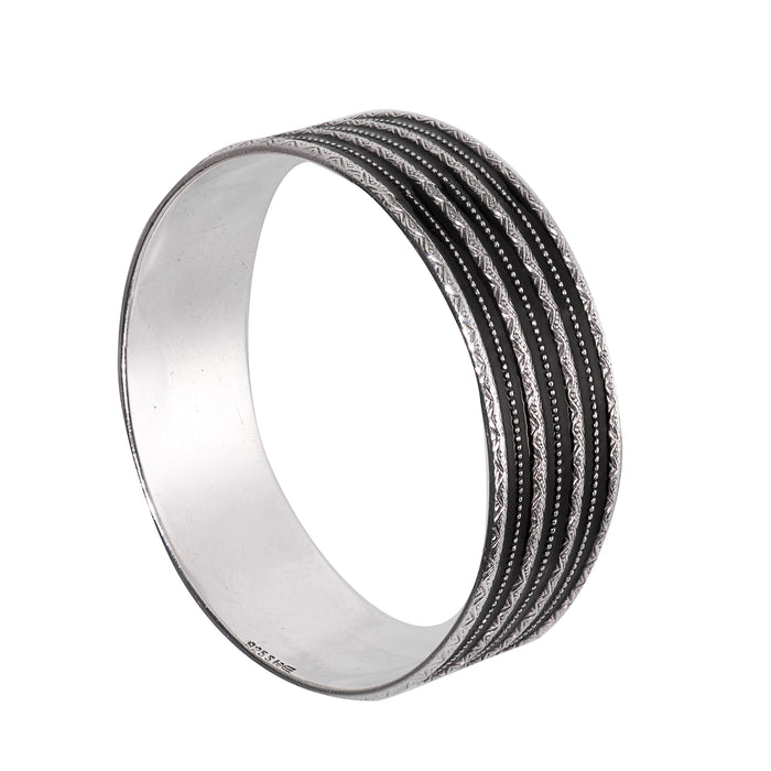 Norwegian Art Nouveau silver bangle with black enamel bands by David Andersen, antique jewellery c.1895-1901