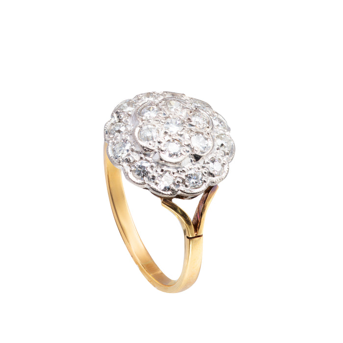 Edwardian diamond cluster ring in 18ct gold with platinum setting, back view c.1910