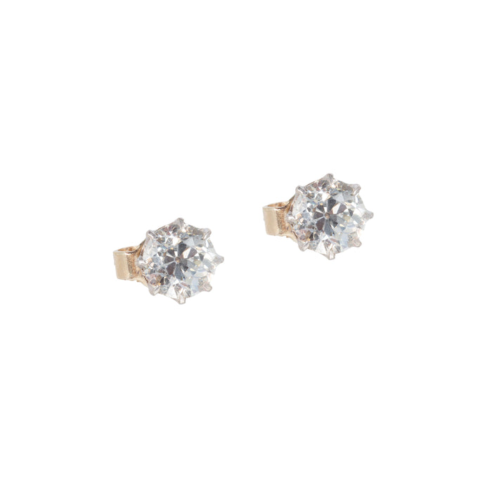 1.00ct Old European Cut Diamond Stud Earrings in 18ct Gold – Front View