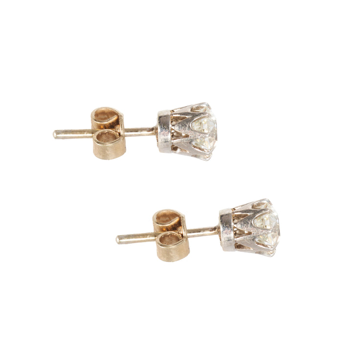 Old Cut Diamond Stud Earrings in 18ct Gold Settings – Side View Showing Basket Mount