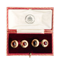 French antique garnet and diamond cufflinks in original display box, 18ct gold, early 20th century