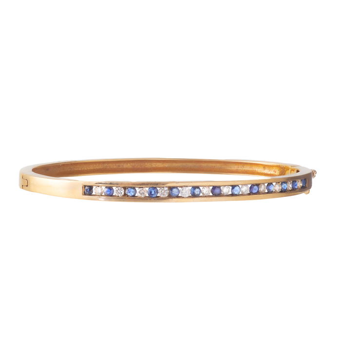 Vintage Gold Sapphire & Diamond Bangle | English c.1970s