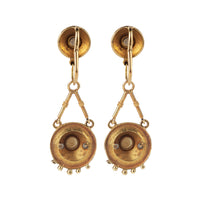Back of Italian 1880s day to night drop earrings showing gold and enamel detail