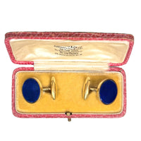 Vintage Carlo Weingrill 18ct gold lapis cufflinks presented in a display box, Italian c.1950s.