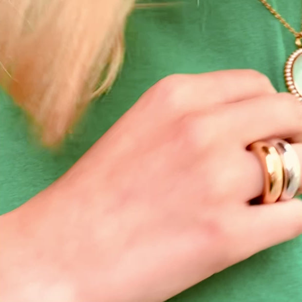 The signed Anneau rings by Chaumet, in yellow and white 18ct gold, worn on models hand