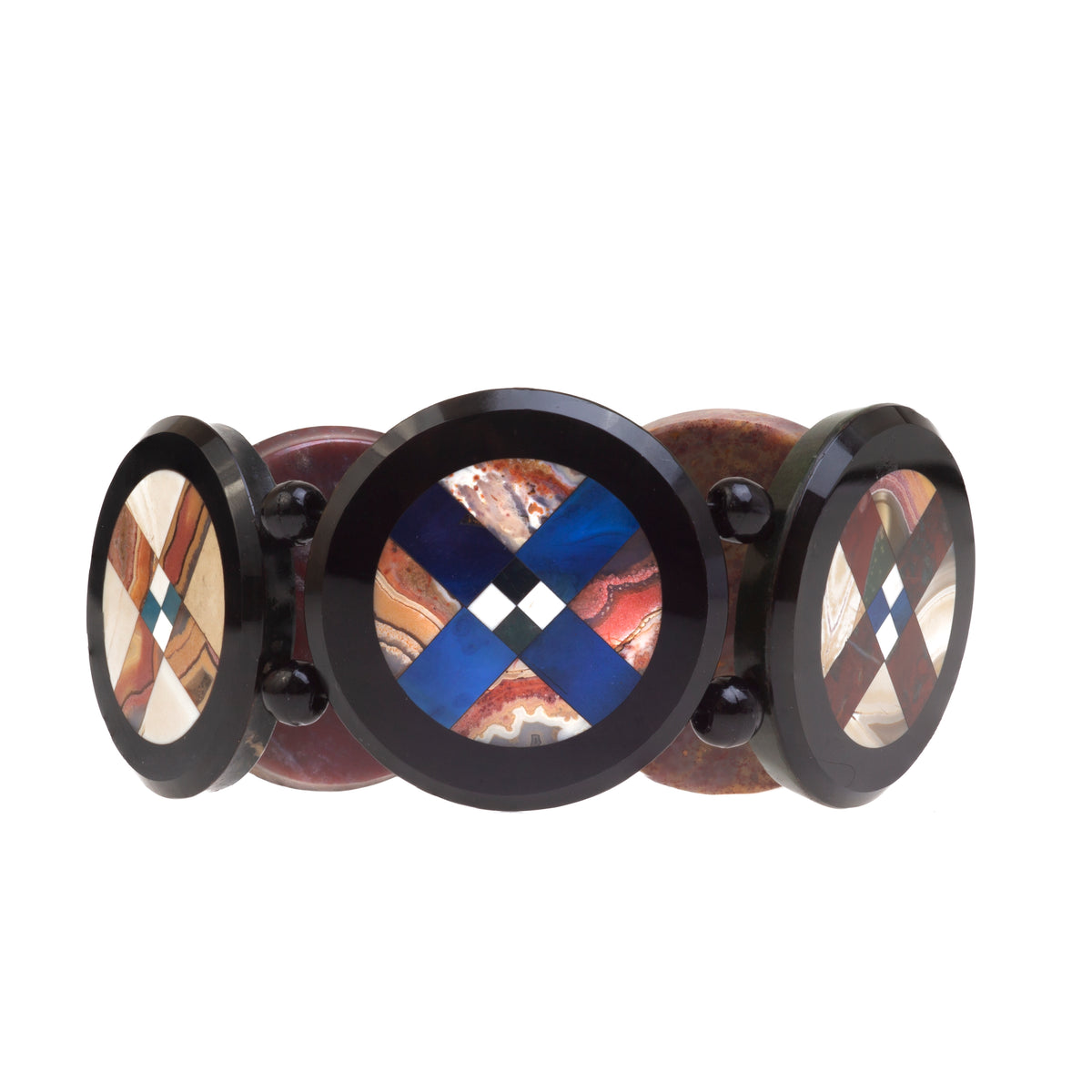 Scottish agate and onyx bracelet, c.1880, pietra dura inlay with cross motifs, front view