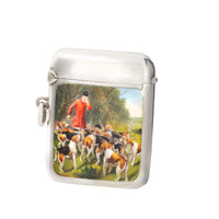 Antique silver enamel vesta case showing enamel scene on front, English c.1904.