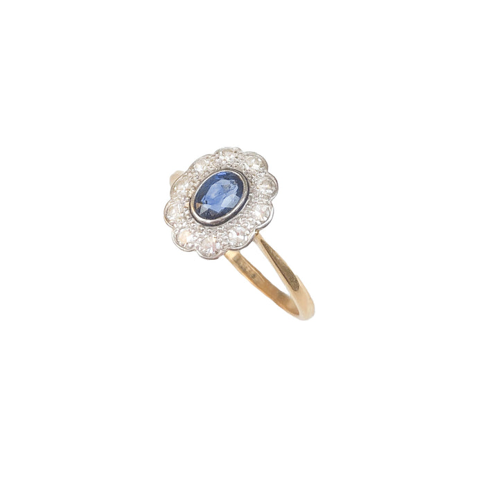 Edwardian Sapphire & Old European Cut Diamond Cluster ring | English c.1910s