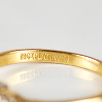 Hallmark detail 327 18ct Platinum on 1960s sapphire and diamond three stone ring