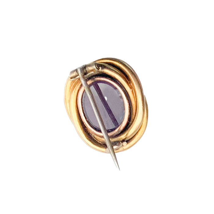 Reverse of Victorian turquoise and diamond brooch in 15ct gold, showing original clasp and gold frame, c.1870