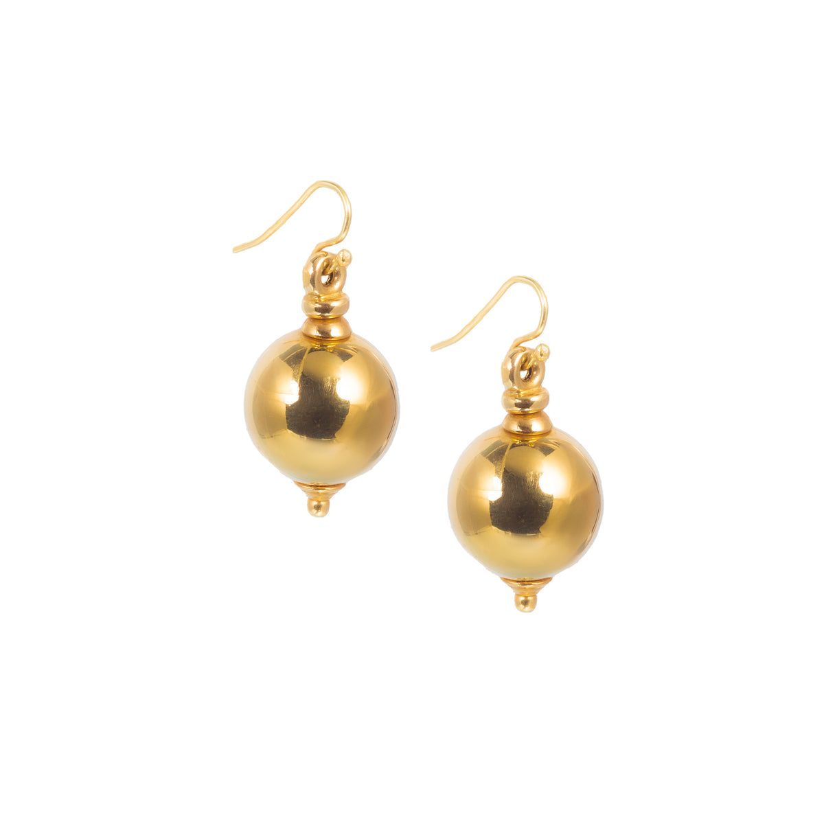 Pair of polished 18ct gold sphere drop earrings, French vintage design