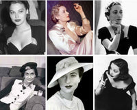 Vintage photographs of women from the 1930s demonstrating different ways to wear dress clips on dresses, jackets and collars