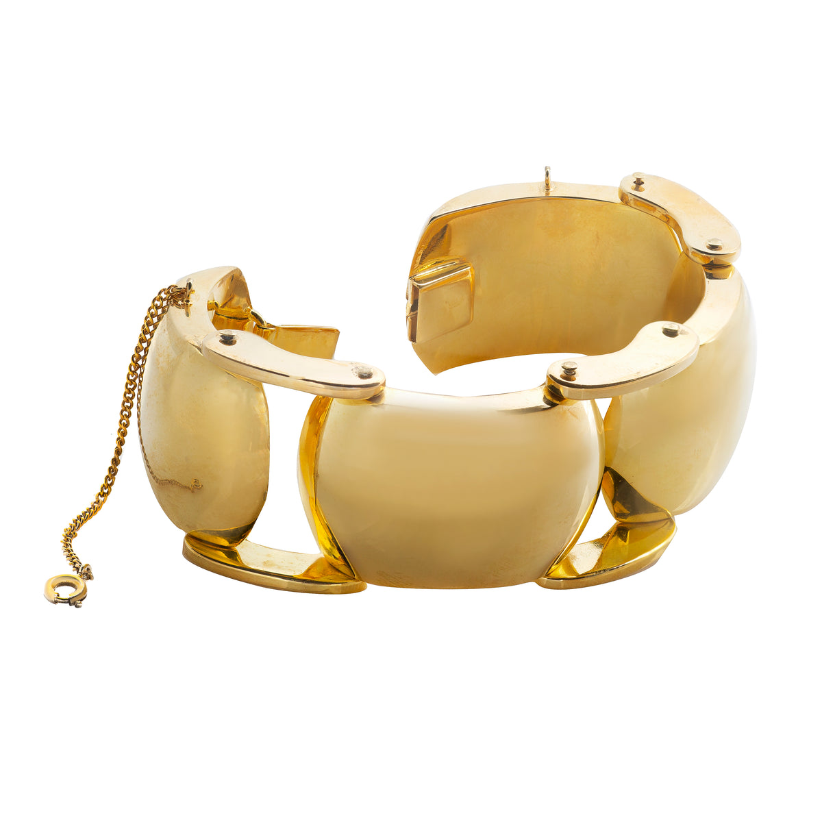 Sculptural vintage gold-plated bracelet with box and curved link design, c.1970s Germany