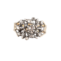 Georgian rose cut diamond ring in silver over gold with floral cluster setting, English c.1830