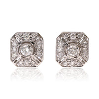 Close-up of art deco revival diamond stud earrings with octagonal 18ct white gold setting.