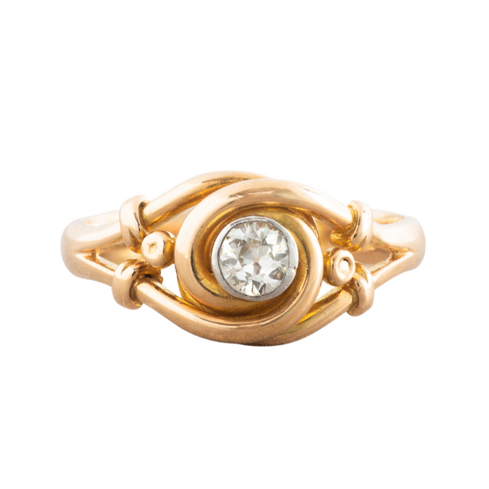 Art Nouveau diamond ring with 0.50ct old cut diamond in swirling 18ct gold setting, English, hallmarked Birmingham 1902