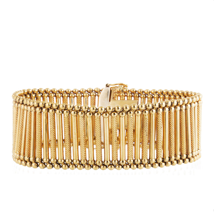 Signed Giulio Marotto Italian bracelet in 18ct gold with alternating textured and polished bar links