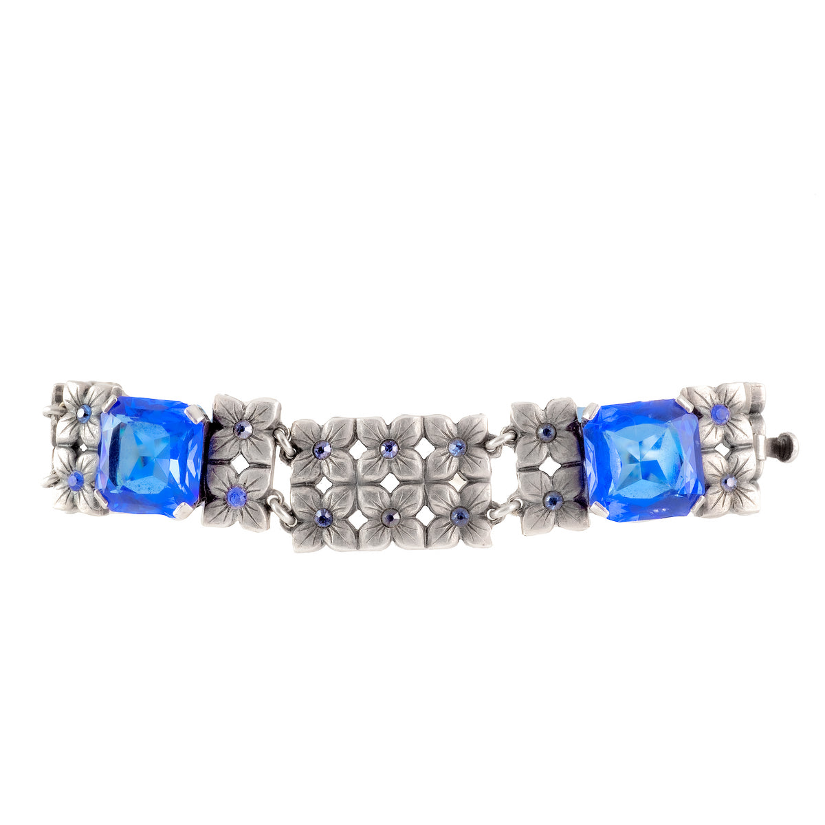 1930s Silver & Blue Paste Floral Bracelet | Art Deco Vintage - open