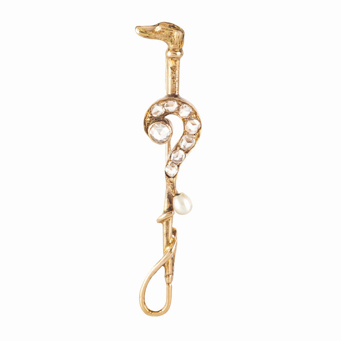 A Gold Dog and Diamond Question Mark Stick Pin
