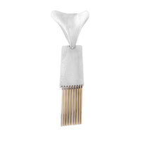 1970s hammered silver pendant with gold-tone fringe and sculptural modernist design