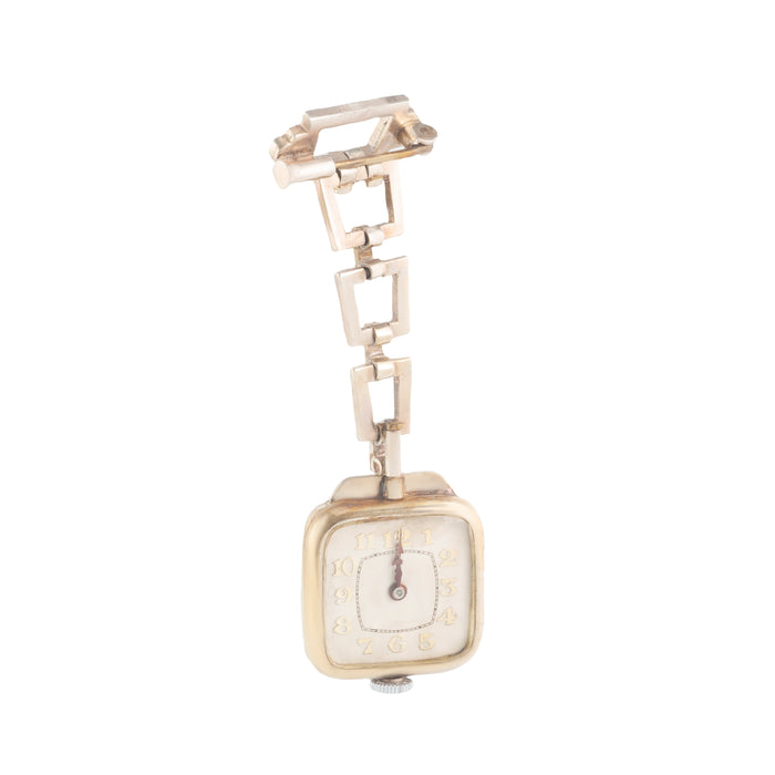 Art Deco Silver Marcasite Enamel Watch Brooch