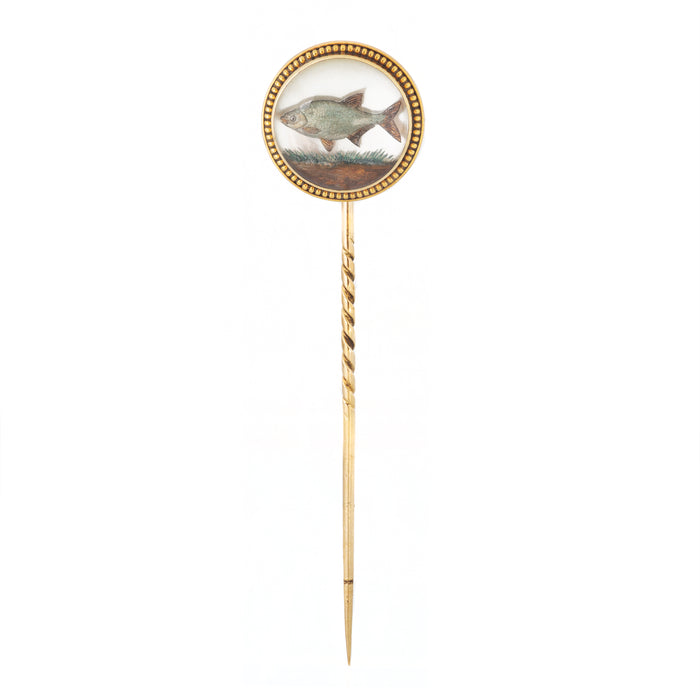 A French Rock Crystal Fish Gold Stick Pin