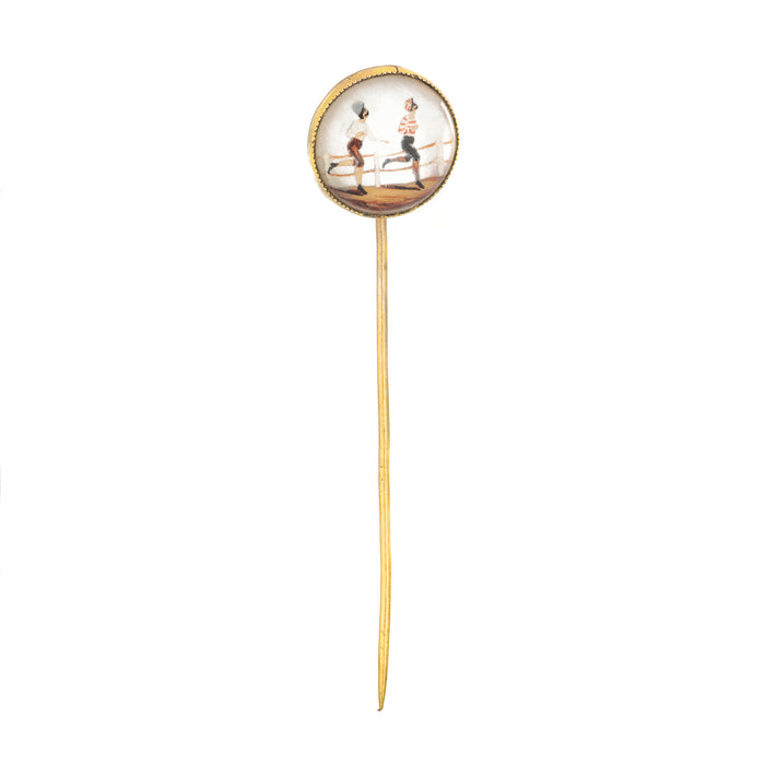 A Gold Rock Crystal Jockeys Stick Pin