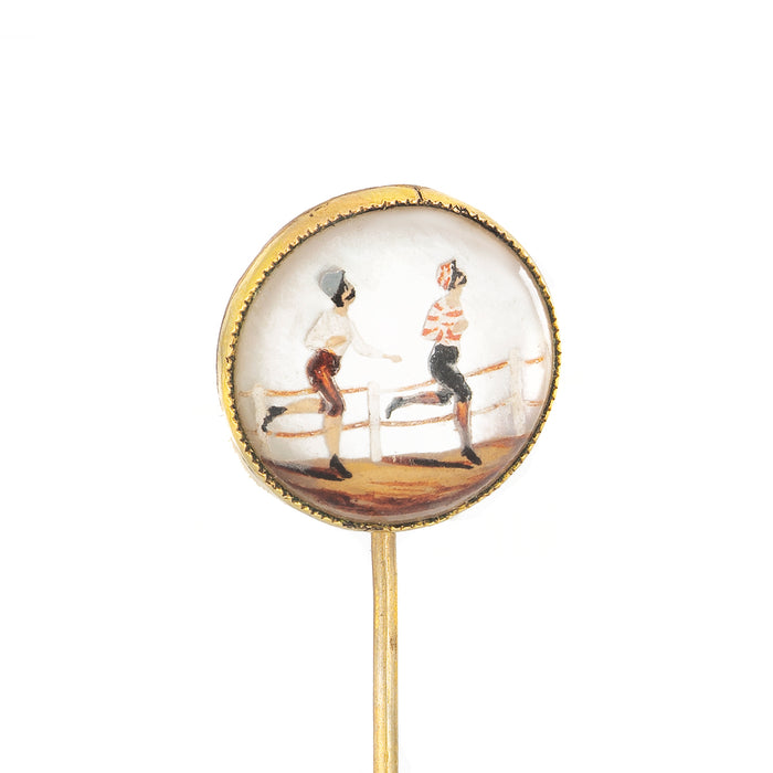 A Gold Rock Crystal Jockeys Stick Pin