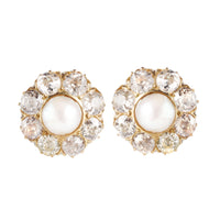 Edwardian pearl and old mine cut diamond stud earrings in 18ct gold, c.1900