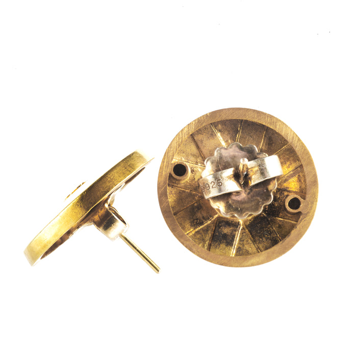 Sculptural 18ct gold earrings set with natural rubies, c.1970s