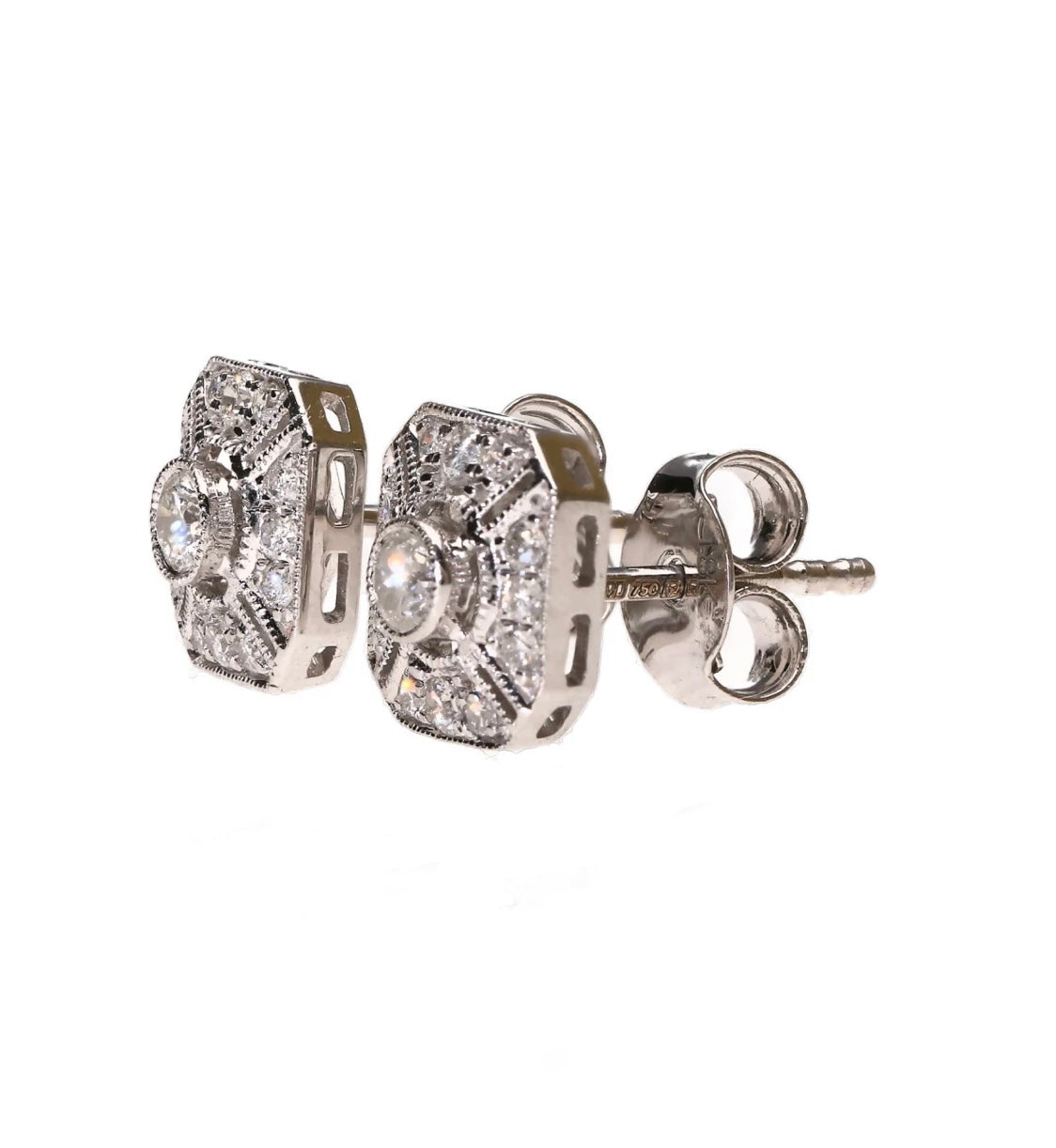 Art deco inspired geometric diamond earrings from 1990s 18ct gold