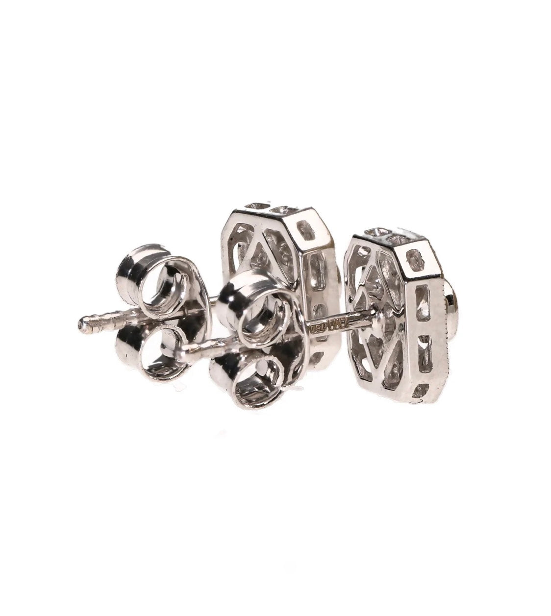 Back view of 1990s diamond stud earrings with octagonal 18ct white gold setting.
