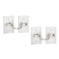 Rectangular 1990s silver cufflinks featuring repeating honeycomb enamel design on black ground.