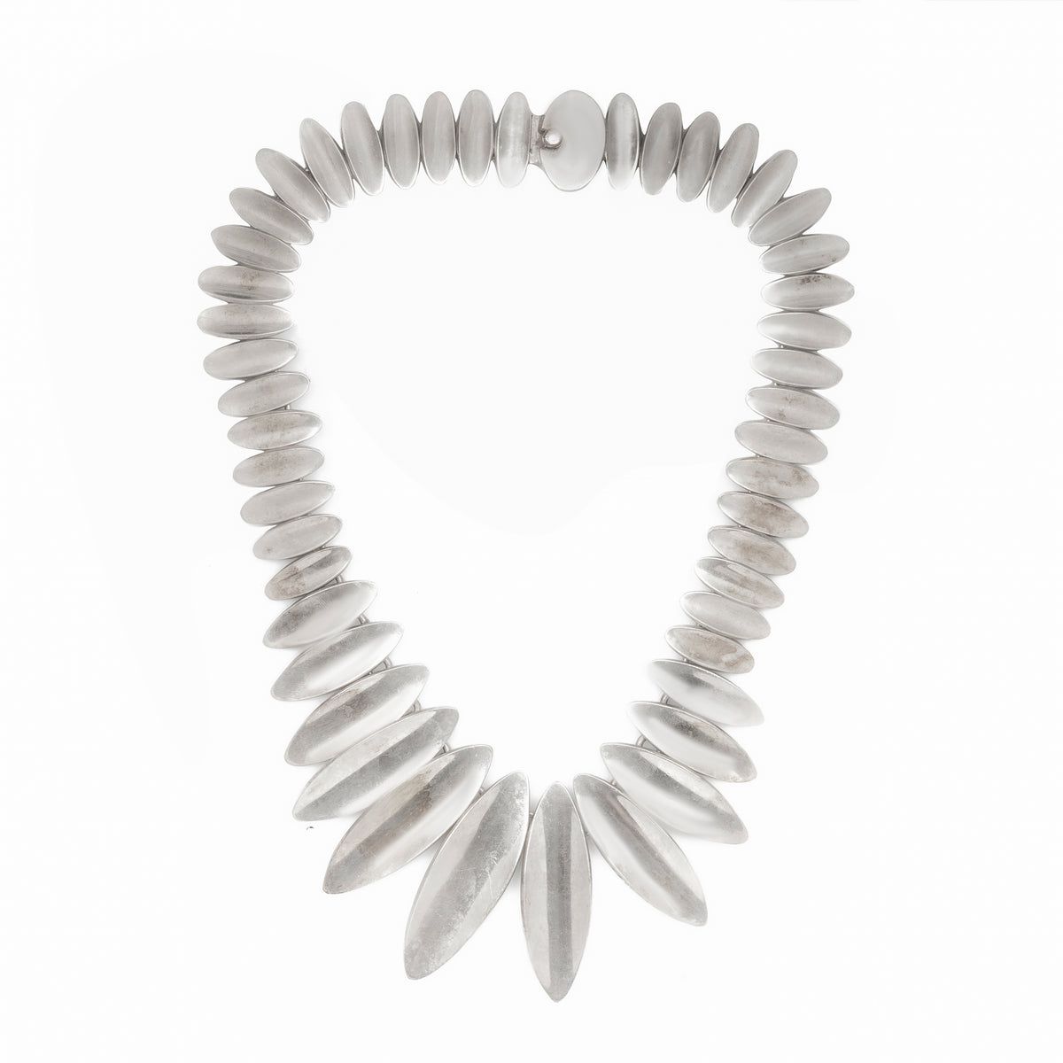 Vintage Mexican silver necklace with graduated elliptical beads