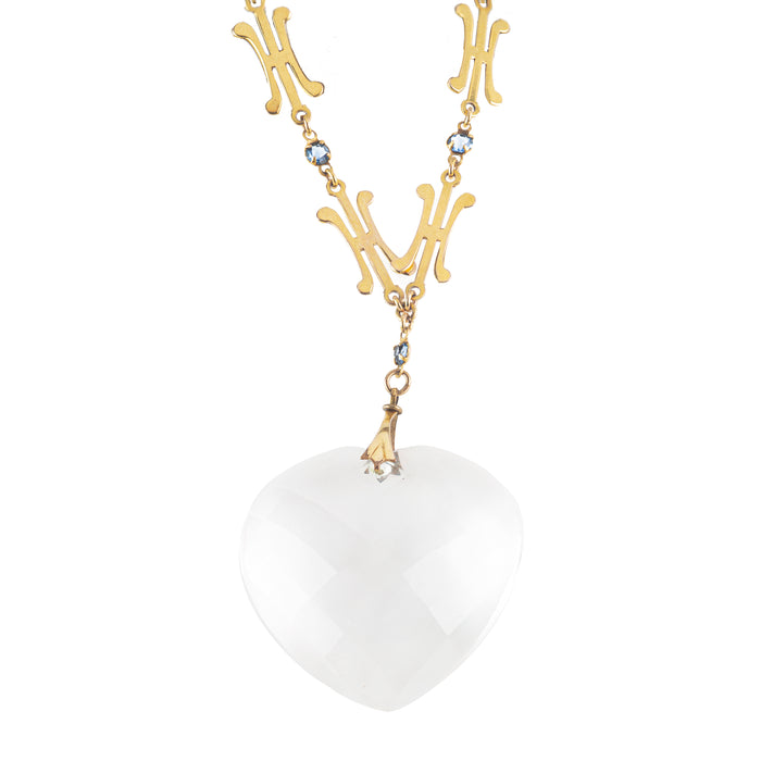 Gold Rock Crystal Heart Pendant Necklace