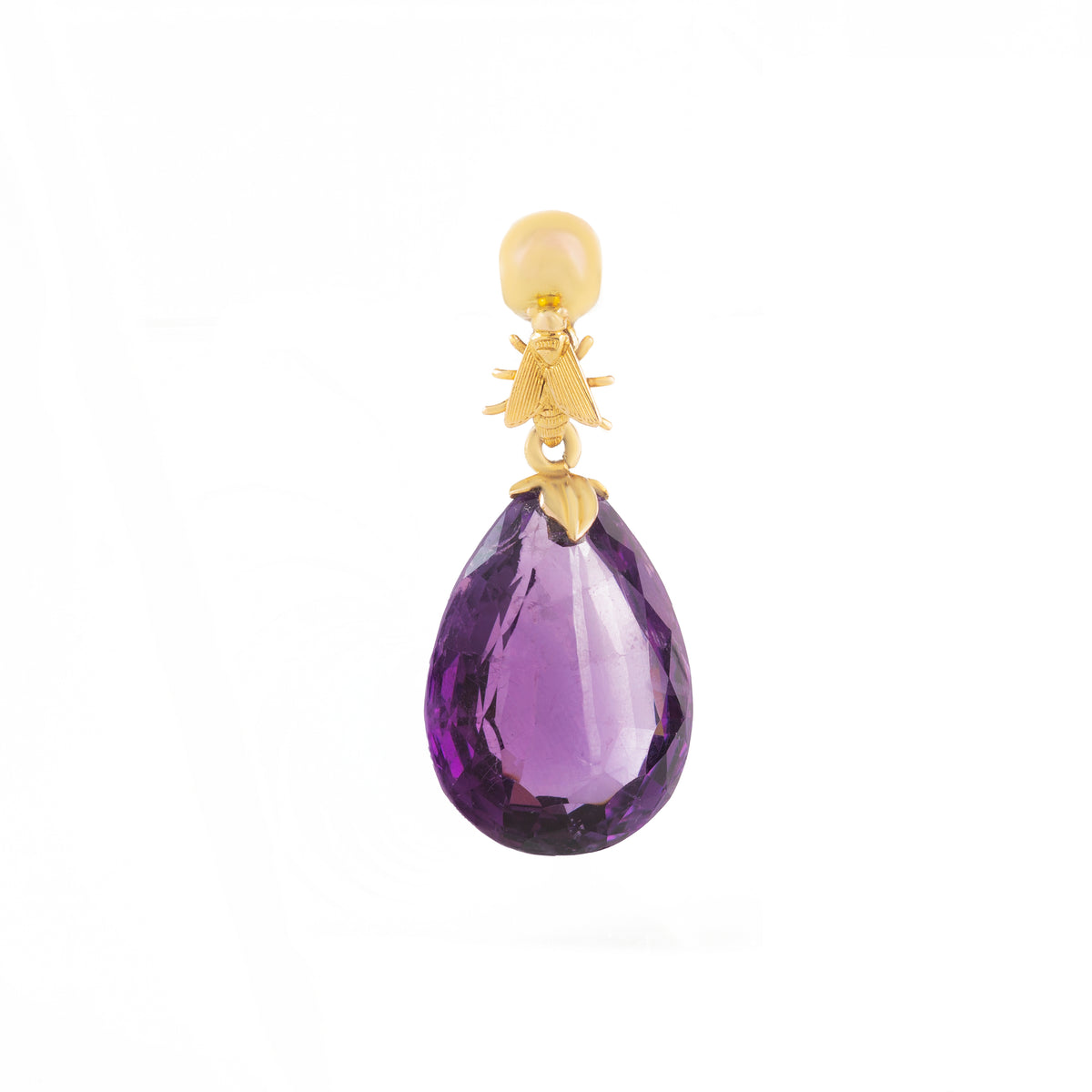 Belle Époque amethyst and gold pendant with insect motif, circa 1900.