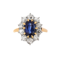 Antique Ceylon sapphire and diamond cluster ring in 18ct gold