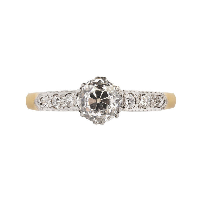 Art Deco diamond ring with 0.70ct old cut centre and platinum set shoulders, English c.1920s